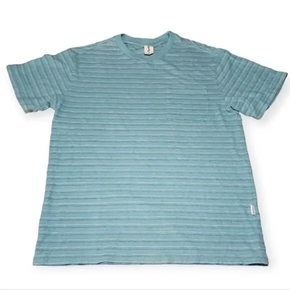 Fayettechill Men's‎ Hemp Blend Short Sleeve Striped Pocket T-Shirt Aqua S - Picture 5 of 8